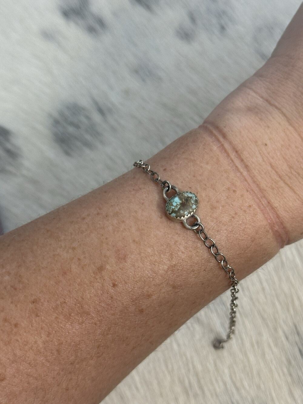 Sterling Silver Blue Number 8 Mine 8 Turquoise Oval Link Bracelet Stack 8”